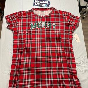 Joyspun plaid Christmas pajama top with 'MERRY' graphic Size 2X-3X NWT